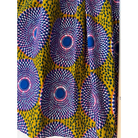 Anthropologie Pleated Skirt Ankara Print Paperbag Waist Yellow Blue L - Picture 5 of 9